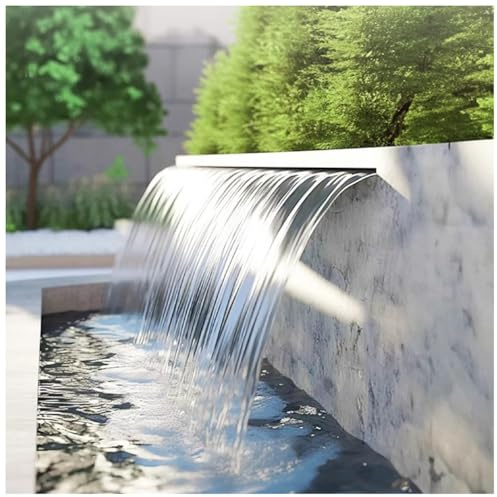 GZHERVICES Wasserfall-Poolbrunnen aus Edelstahl 304, Teich-Wasserfallklinge, rechteckiger Wasserspiel-Überlauf, für Garten, Koiteich, Terrasse, Swimmingpool(100cm)