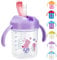 SUPPRUI Sippy Cup,280ml Baby Cup,Straw Cups with Handles,Spill-Proof Baby Sippy Cups,Water Bottles with Straw for Babies,BPA Free,Trainer Cups for 6+ Months (Transparent-Purple Lid)