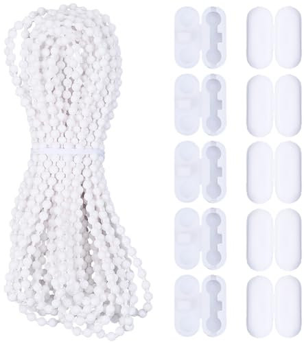 SOFPLATE 10M/10.94 Yards 4.5mm Curtain Pull Chain Blind Bead Chain Connector White Plastic Beaded Roller Extension Strings Accessories Sets for Replacement Repair Curtains Light Fan Roller Blind Shade