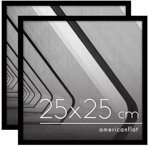 Americanflat Bilderrahmen 25x25 cm 2er Set - schmaler Rahmen - Schwarz | Bruchsichere Scheibe, inklusive Ständer und Wandaufhängung, für Fotos