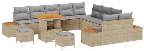 vidaXL Gartensofa-Set 13 STK. 12-Sitzanzahl Beige Poly Rattan