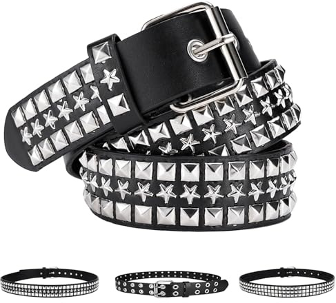 AUNGCSHE Punk Nietengürtel Damen und Herren, HerrenHip Hop Gürtel Damen, 110CM und 120CM Studded Belt für Jeans, Hosen, Gothic Rockwear, Punk Accessoires