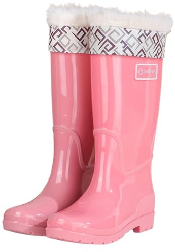 Allbestop Botte de Pluie Femme, Santiag Femme Bottes Caoutchouc Fourrées Bottines Bout Rond Bottes à Talons Carrés pour Mollet Large Sorel