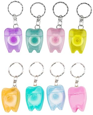 Filo interdentale cerato da 15 m, 8 pezzi, 15 m, per cure dentali, con portachiavi, per viaggi e attività all'aperto, colori casuali (8)
