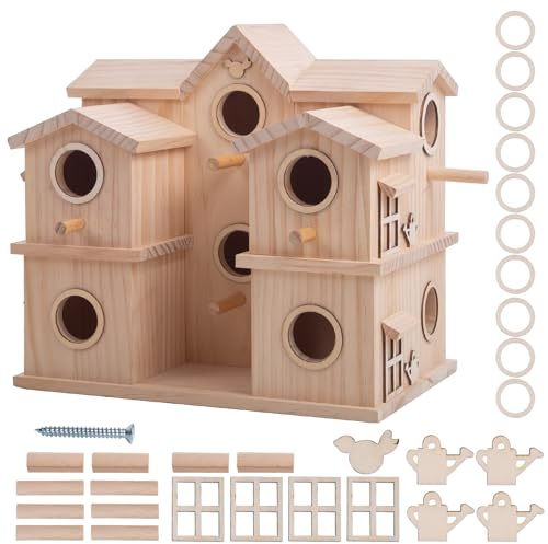 Mehrkammer-Vogelhaus aus Holz, 10 Nistfächer, Kiefer naturbelassen