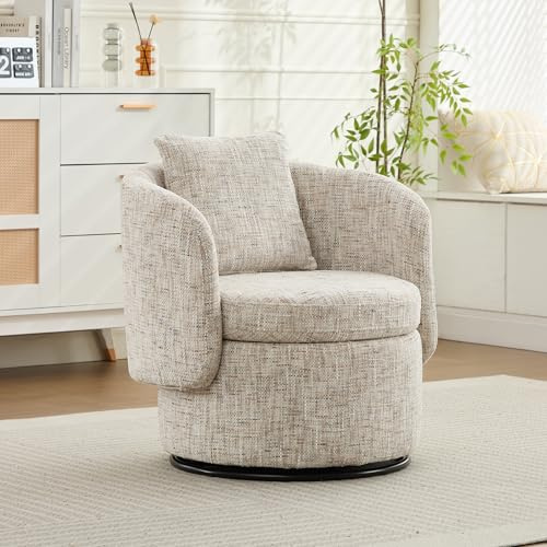 Ligterra Teddy Sessel, Drehsessel Wohnzimmer, Runder Boucle Sessel mit 361° Drehbarem Metallfuß, Drehstuhl Ohne Rollen Schminktisch Stuhl Lesesessel, für Wohnzimmer, Schlafzimmer (Beige)