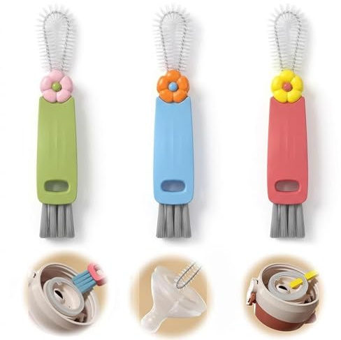 3-in-1 Cup Lid Cleaning Brush 3 Pack, Portable Water Bottle & Tumbler Lid Cleaner, Multifunctional Crevice Brush for Coffee Cups, Baby Bottles and Mugs
