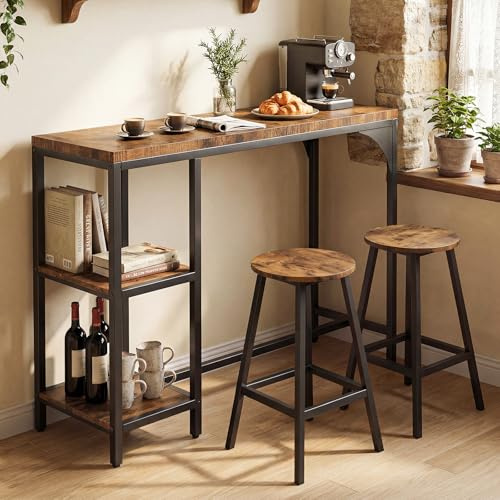 HOKEEPER Bartisch-Set 2 Personen | Barhocker, für Küche, für Wohnzimmer, robuste Stahlkonstruktion, rutschfeste Fußkappen