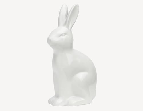 Seyila Home Deko Hase aus Keramik – Osterdekoration, Moderne Hasenfigur für Tisch, Regal & Fensterbank (Weiß, 30 cm)