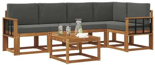 vidaXL Outdoor-Sofagarnitur mit Kissen 6 pcs Natur und Anthrazit, Cooles Garten-Sofa, modernes Outdoor-Eckmöbel, langlebige Terrassen-Sitzgelegenheit, gemütliches Lounge-Set für die Terrasse