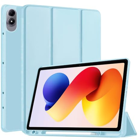 Techsuit für Xiaomi Redmi Pad 2 Pro Hülle mit Stifthalter, Dreifach Ständer, Schlankes Design, Anti Fingerabdruck, Präzise Aussparungen, Flex Trifold Series, Himmelblau