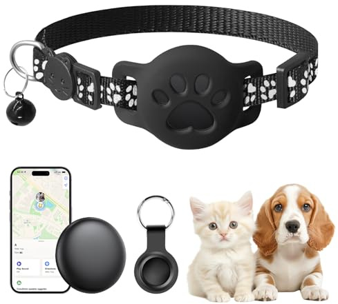 Cat Tracker Collar iOS & Android, Real Time Cat GPS Tracker, No Monthly Fee, Adjustable Mini Dog Smart GPS Tracking Device, Compatible with Android/iOS Find My App