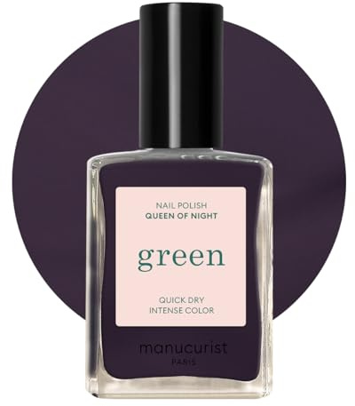 Manucurist Green Queen of Night Purple Grey Natural Nail Polish | Long lasting nail polish and Quick dry nail varnish with classic manicure effect. Vegan, 9-free, plant-based, 15 ml