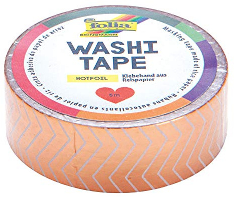 folia 26103 - Washi Tape, Klebeband aus Reispapier, Hotfoil rosegold Streifen, 1 Rolle ca. 5 m x 15 mm - ideal zum Verzieren und Dekorieren