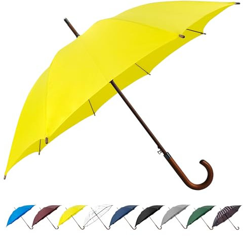 SoulRain Regenschirm mit klassischem Holzgriff, automatisches Öffnen, winddicht, transparent, unzerbrechlich, 121,9 cm, (Gelb)