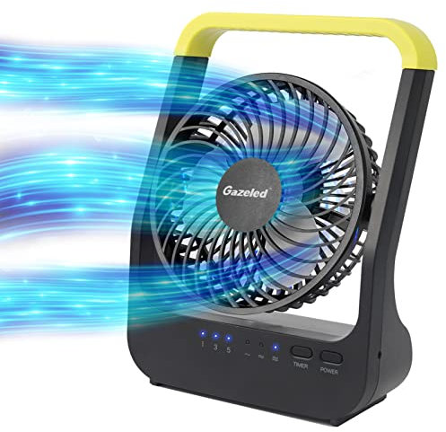 Gazeled Ventilador a batería, ventilador de batería de larga duración para camping, ventilador de escritorio portátil con celda D con temporizador, 3 velocidades, silencioso, rotación de 180°, para