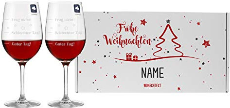 Herz & Heim® 2er Set Leonardo Weinglas XL 610 ml - Guter Tag - Schlechter Tag - Frag nicht! - das Stimmungsglas in Geschenkverpackung zu Weihnachten