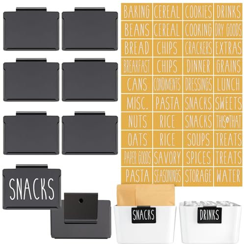 Talented Kitchen 8 Piece Metal Basket Labels Clip On Holders with 40 Labels for Kitchen Storage, Black Label Clips for Storage Bins