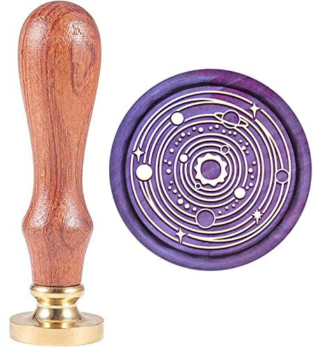 craspire Wachs-Siegel-Stempel, Jahrgang Wachssiegelstempel Sonnensystem Planet Retro Holzstempel Abnehmbar Messingkopf 25 mm Für Hochzeit Umschläge Einladungen Verschönerung Flasche Dekoration