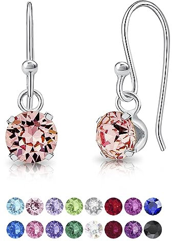 Orecchini Pendenti Rosa - Argento 925 con Brillantino di Cristallo - Punto Luce 6 mm - Donna Colorati