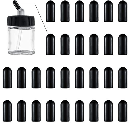 Master Airbrush Siphon Bottle Jar Adapter Cap Covers (Pack of 36) - Black Plastic Plugs, Prevent Paint Spills - Fits Single-Action, Dual-Action Bottom Feed, Suction Feed Lid Assembly Connector Fitting