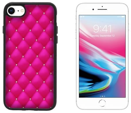 Generico Cover compatibile con Cover Apple iPhone 7 Design effetto Materasso Fucsia con perle/Glass Back con gomma sui lati/TPU rigido