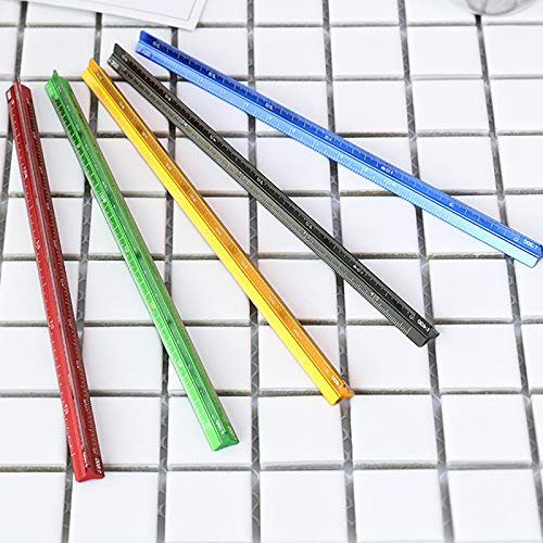 Metallmaßstabslineal, Architekten, Ingenieure, Dreiecksmaßstab, metrisches Lineal, 15 cm, Aluminium, 1:20, 1:25, 1:50, 1:75, 1:100, 1:125 (blau)