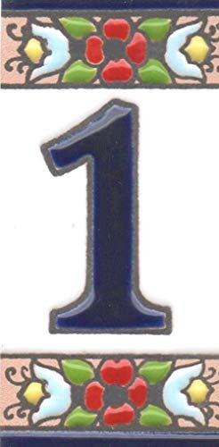 Spanische Keramik-Zahlen, Buchstaben, Fliesen und filigraner Metallrahmen, 7,5 cm x 3,5 cm, handbemalt