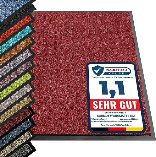 etm® Schmutzfangmatte - Note 1,6: Sieger Preis-Leistung - Fußmatte in vielen Größen - Türmatte Fußabstreifer für Haustür innen und außen (Rot-Schwarz, 60x180 cm)