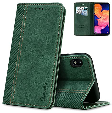 AKABEILA Case for Samsung Galaxy A10 4G Premium Leather Flip Wallet Case with Magnetic Closure Kickstand Card Slots Folio Phone Case Cover Protective Shockproof Green