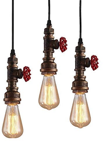 PETITES ECREVISSES Industrielle Pendelleuchte E27 Wasserrohr Vintage Hängeleuchte Lampe Leuchte Metall Deckenleuchte 60W für Esszimmer Bar Restaurant Café,Rostig (3 Stück)