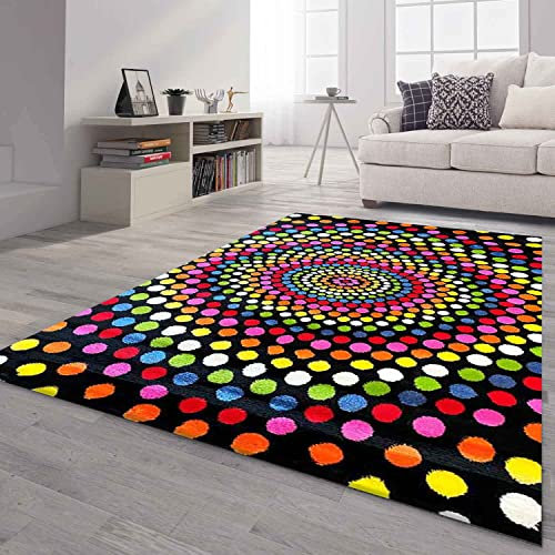 VIMODA Teppich Bunt Patchwork Wellen Punkte Farbig Modern Kurzflor Wohnzimmer, Farbe:B416, Maße:200x290 cm