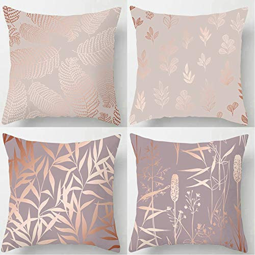 Ayoiow 4er Set Dekokissen 50x50cm, Polyester Sofakissen Kissenhüllen 20x20 Inch Kissenhülle Dekokissen Moderne Grasblätter