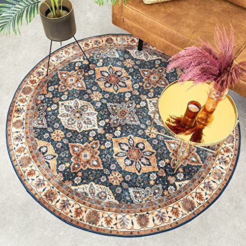 FRAAI Teppich Vintage Rund - Imagine Oriental Bunt Ø 120cm - Baumwolle, Polyester - Flachgewebe - Vintage, Orientalisch - Wohnzimmer, Esszimmer, Schlafzimmer - Rug