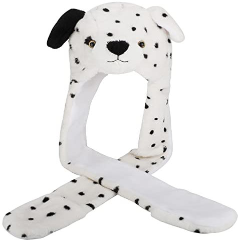 PHOGARY Kapuzen Mütze Schal und Handschuhe Set für Damen, 3-in-1-Mütze Schal und Handschuhe Set Kunstpelz Cartoon Tierhut Schal Handschuhe für Cosplay Kostüme Karnevalskostüme, Gefleckter Hund