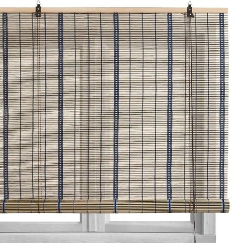 Estor Enrollable de láminas de bambú Color Azul y Natural de 120 x 180 cm