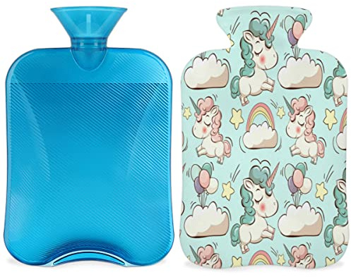 Rainbow Unicorn Hot Water Bottle with Fluffy Cover,2L Large Capacity,Cute Unicorn Bottle Water Bag for Cosy Nights Relief Pain Back Neck and Shoulders