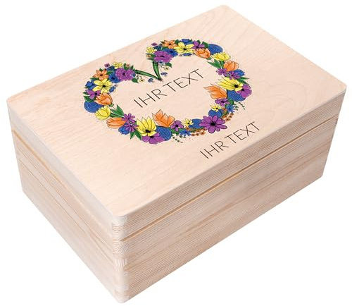 Creative Deco Personalisiert Geschenke Wunschtext Holzkiste | Dein Eigener Beliebig Text Individuelle Geschenk | Geschenkkiste Geschenkbox | Für Frauen, Männer und Paar | Blumen Motiv