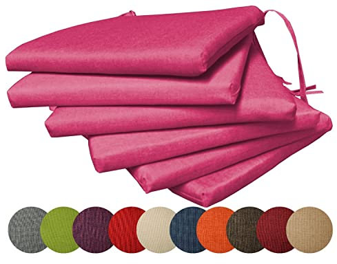 chilly pilley 6X Gartenkissen Stuhlkissen Set Gartenstühle Stuhlauflage Sitzkissen Sitzpolster Auflage Gartensitzkissen Garten Kissen (6er Set, Rosa)