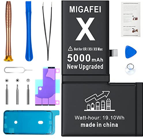 Battery for iPhone X, MIGAFEI Upgraded 5000 mAh High Capacity New 0 Cycle Replacement Battery for iPhone X A1865 A1901 A1902 with Professional Repair Tool Kit