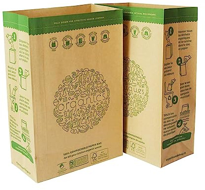 HYTREND-Kitchen Food Waste Bag-120 Bags-%100 Compostable paper Bag - Leak Resistant - Small-Certified by BNQ and BPI,CMA-I,CMA-W