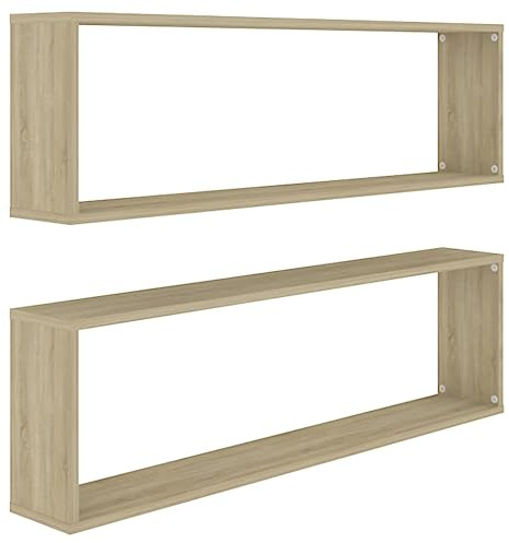 vidaXL Wall Cube Shelf 2 pcs Sonoma Oak 100x15x30 cm Engineered Wood
