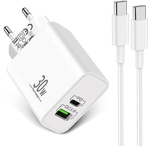 30W USB C Ladegerät Ladekabel für iPhone 16 16e 15 Pro Max, iPad, Google Pixel 9/8/7, Samsung Galaxy S25 S24 S23, 2-Port USBC Stecker Netzteil Schnellladegerät 2m Typ-C Kabel Schnellladekabel