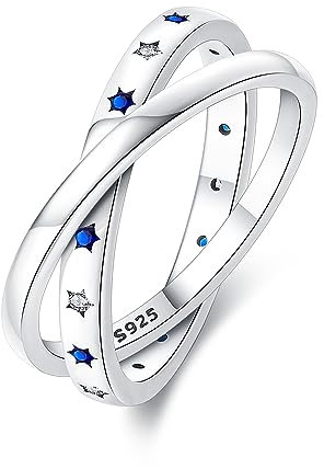 KUNSIR 925 Sterling Silber Liebesknoten Ring für Damen - Federring Schmuck Geschenk Mit Zirkonia - Gekreuzter Ring für Frauen