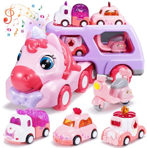 EUCOCO Jouet Enfant 2 3 4 5 6 Ans Fille, Camion Jouet Enfant Cadeau Fille 2-6 Ans Petite Voiture Enfant 2-6 Ans Jouet Fille 2-6 Ans Cadeau Anniversaire Fille Licorne Jeu Fille Cadeau Enfant 2-6 Ans