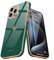 Teageo for iPhone 15 Pro Case with 2 Screen Protector Heart Pattern for Women Girls Luxury Bling Plating Soft TPU Anti-Scratch Shockproof Bumper Phone Case for iPhone 15 Pro, Blackish Green