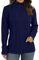 QIXING Women's Jumper Turtle Neck Cable Knit Ribbed Sweater Long Sleeve Tops for Women UK Chunky Knit Ladies Pullover(Navy Blue, M)