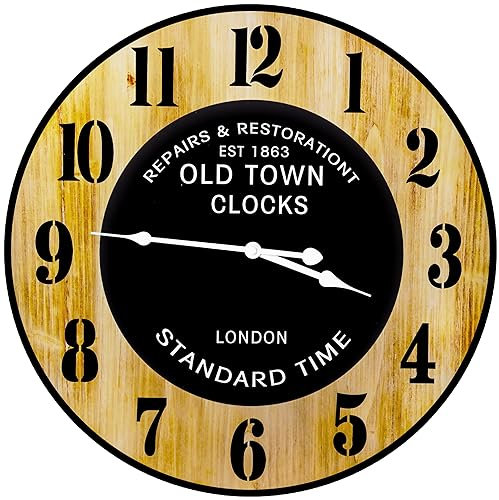 Retoo Wanduhr Holz Uhr 50 cm, Modern, Leise Wanduhren Dekoration, Lautlos Hängeuh Uhren für Wohnzimmer Küche, Büro, Kinderzimmer, Ohne Tickgeräusche, Innenuhr, Batteriebetriebene, Analog Wanduhr