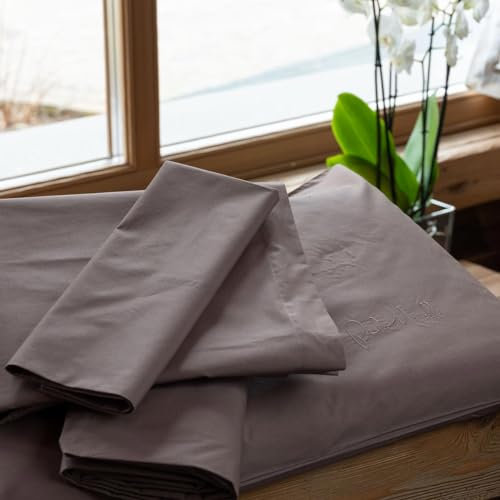 Cassera Casa Completo Letto Percalle di Cotone Matrimoniale Con Cuscino Arredo OMAGGIO - Ricamo Logo Paola Marella Made in Italy - Lenzuolo sopra + Lenzuolo con angoli + Federe (Naturale)