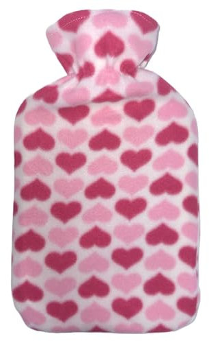 HUBIBUBI Large 2L Hot Water Bottle with Soft Fleece Cover (Pink Heart, 2 Litre)
